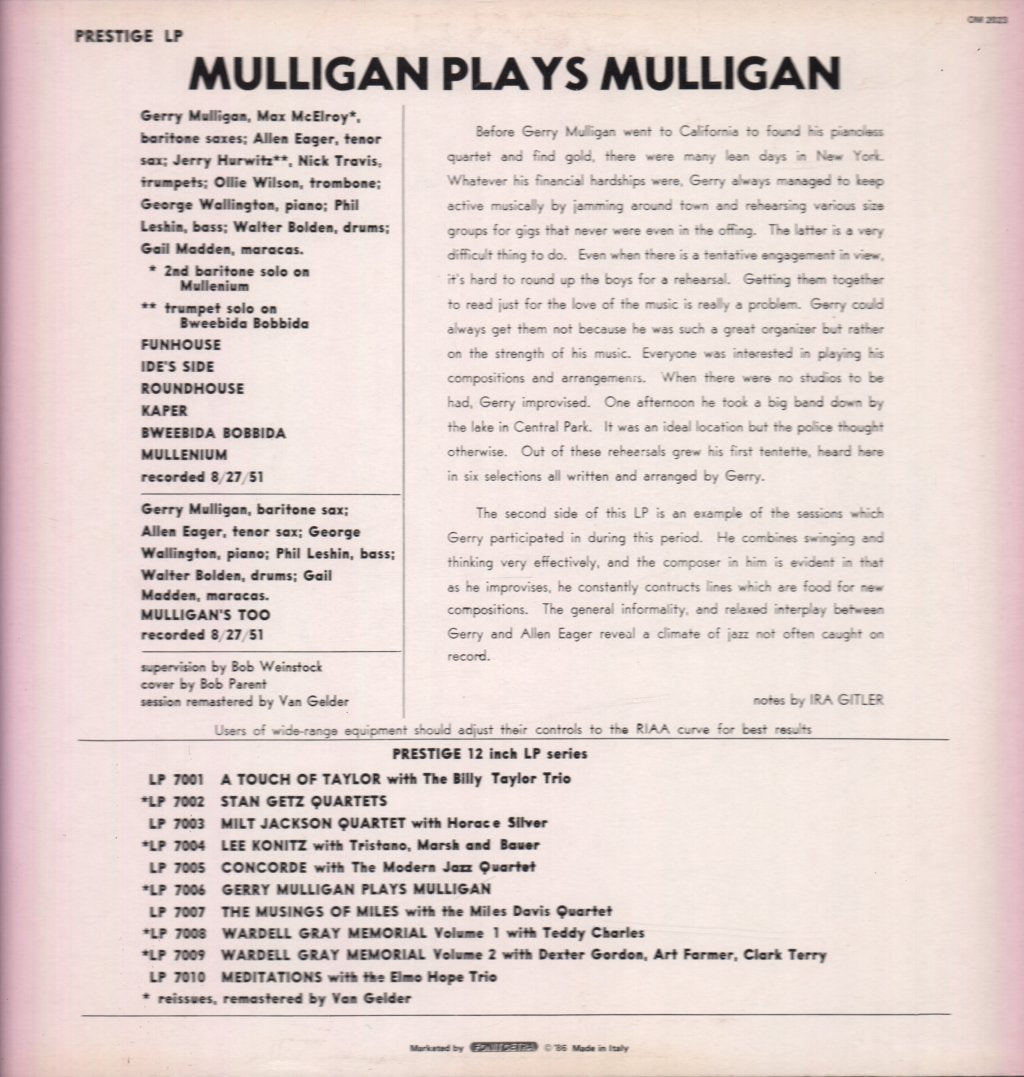 Gerry Mulligan - Mulligan Plays Mulligan - Lp