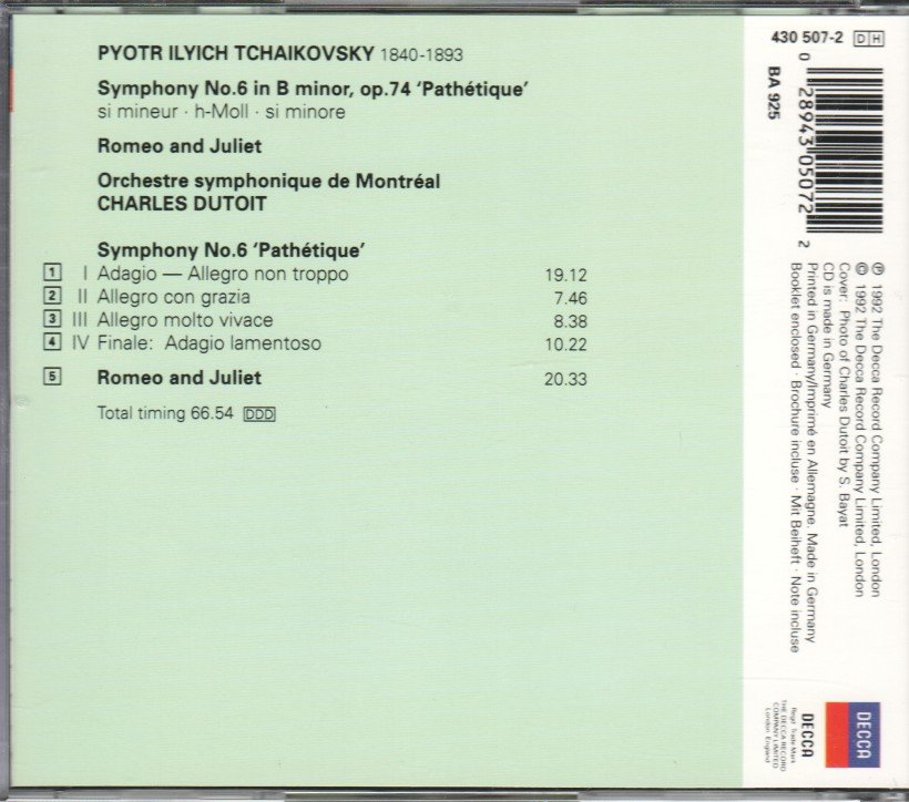 Orchestre Symphonique De Montreal And Charles Dutoit - Tchaikovsky - Symphony No.6 'Pathétique'; Romeo & Juliet - Cd