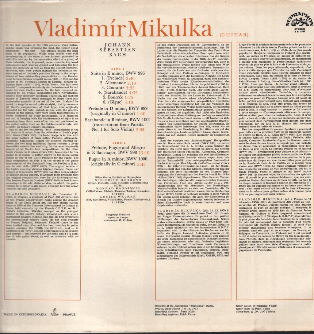 Vladimir Mikulka - Compositions By J.S. Bach - Lp
