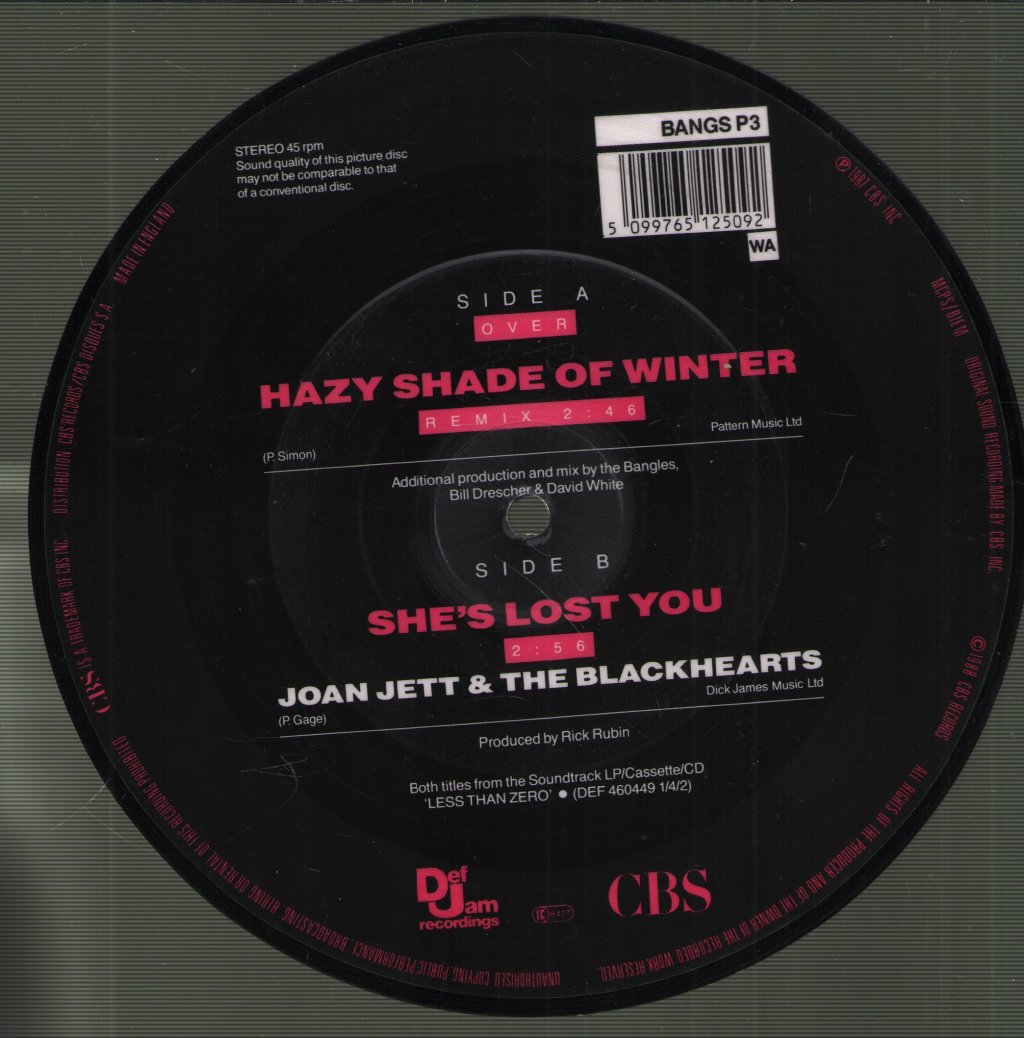 Bangles / Joan Jett And The Blackhearts - Hazy Shade Of Winter/She's Lost You - 7 Inch