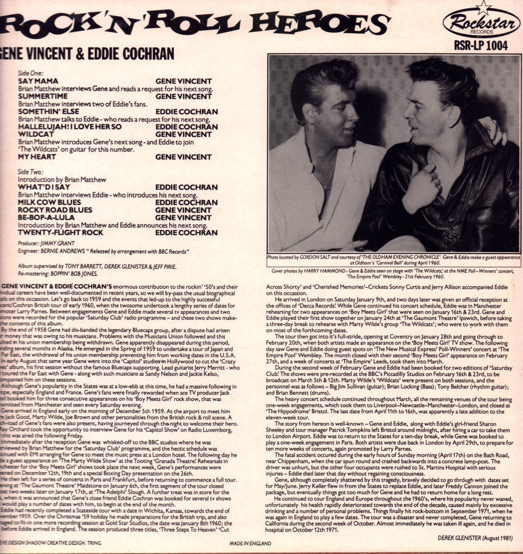 Eddie Cochran And Gene Vincent - Rock 'N' Roll Heroes - Lp