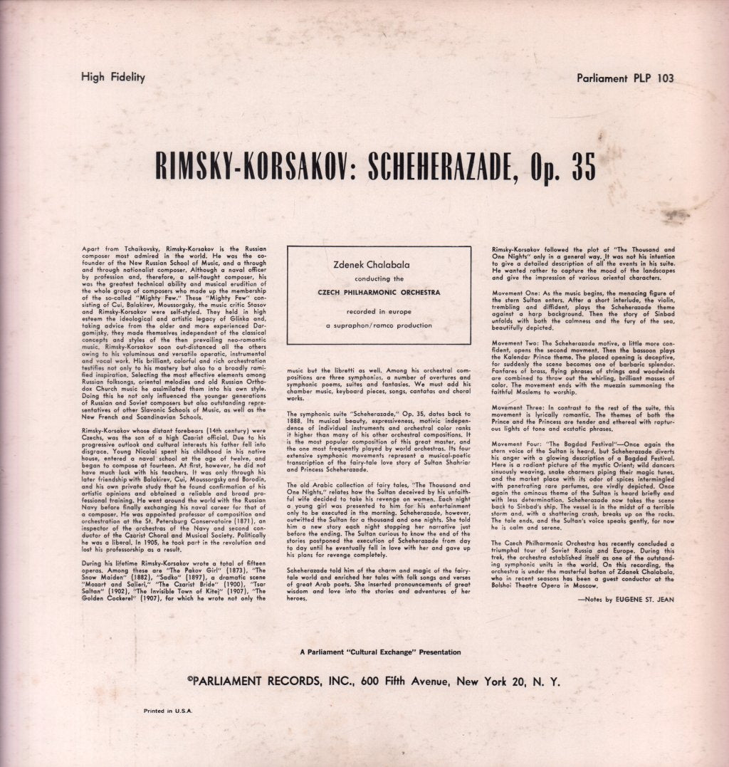 Czech Philharmonic Orchestra - Rimsky-Korsakov Scheherazade op. 35 - Lp
