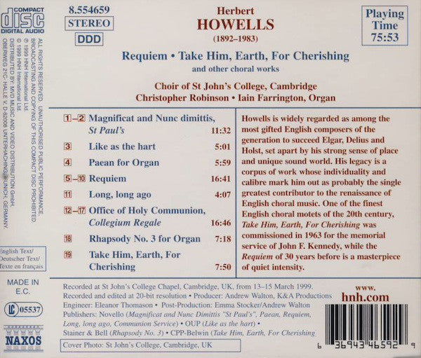 Herbert Howells - Requiem • Take Him, Earth, For Cherishing (And Other Choral Works) - Cd