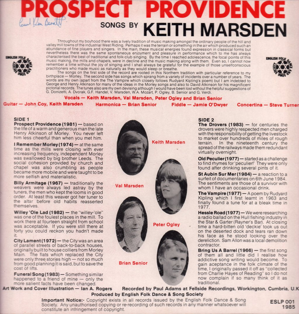 Cockersdale & Brian Senior - Prospect Providence songs by keith marsden - Lp