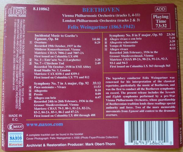 Wiener Philharmoniker, London Philharmonic Orchestra, Felix Weingartner - Beethoven - Symphony No. 7 / Symphony No. 8 / Egmont Overture - Cd