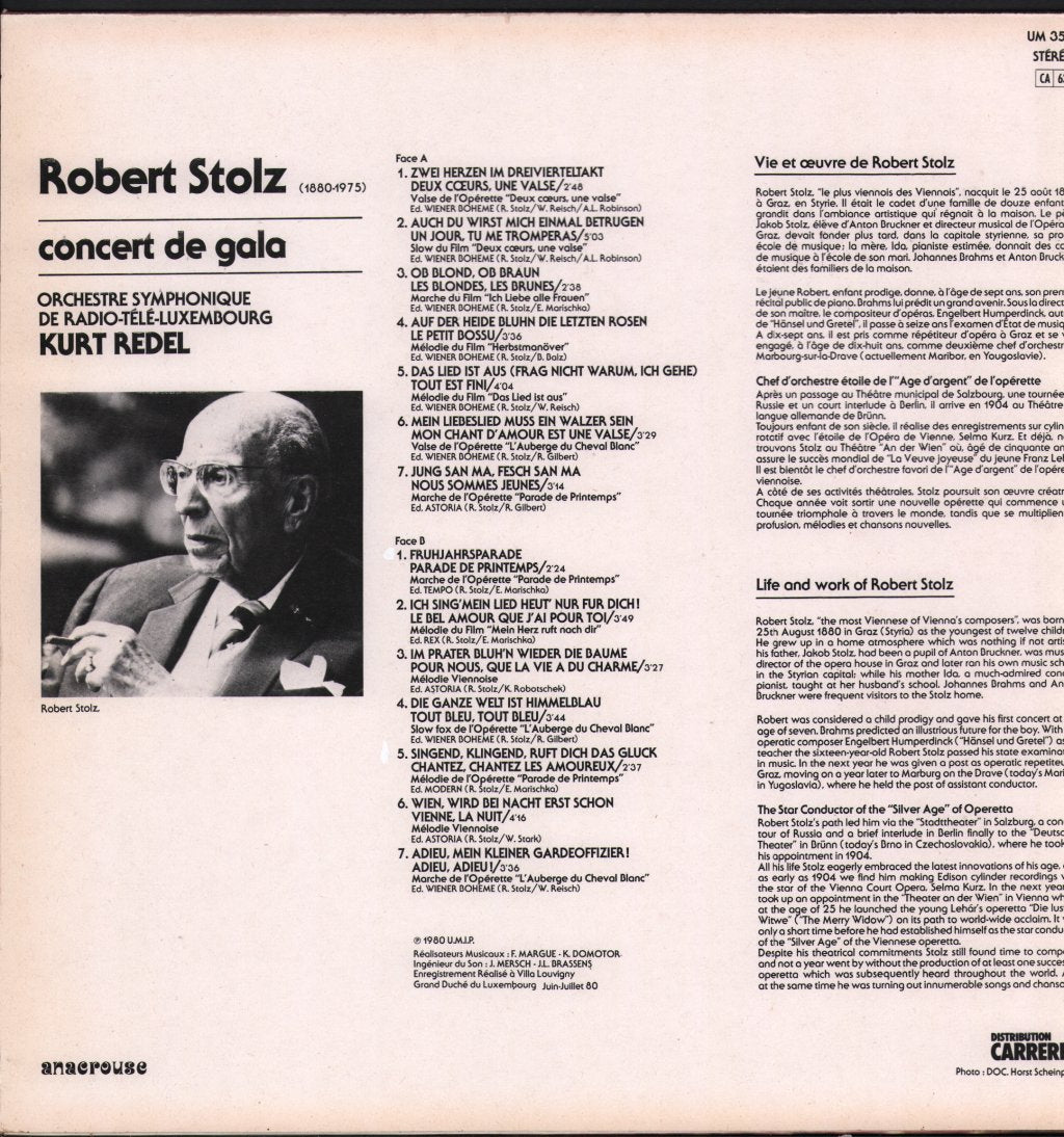 Kurt Redel / Orchestre Symphonique De Radio-Télé-Luxembourg - Robert Stolz - Concert De Gala - Lp