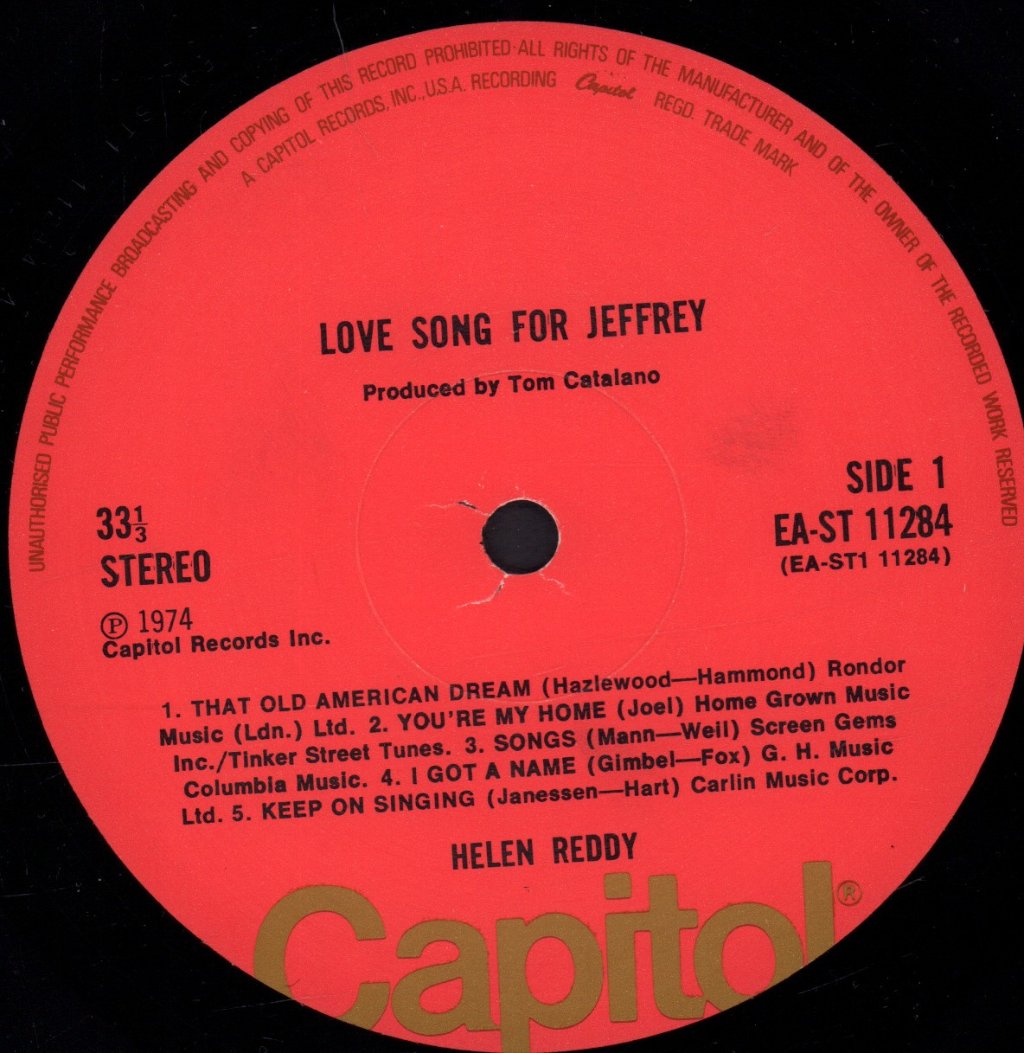 Helen Reddy - Love Song For Jeffrey - Lp