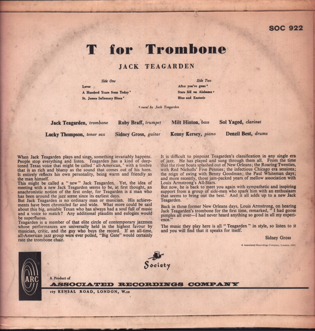 Jack Teagarden - T For Trombone - Lp