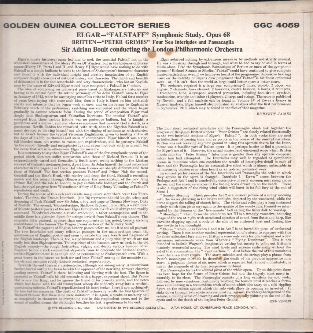 Sir Adrian Boult / London Philharmonic Orchestra - Elgar - Falstaff - Symphonic Study, OP.68 - Lp