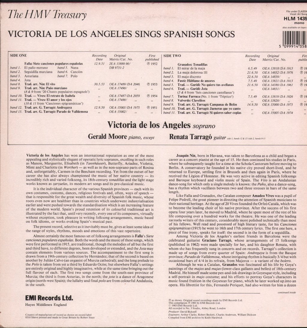 Victoria De Los Angeles - Sings Spanish Songs - Lp