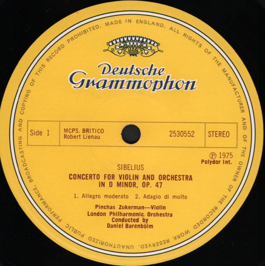 Pinchas Zukerman / Daniel Barenboim / London Philharmonic Orchestra - Sibelius - Violin Concerto - Lp