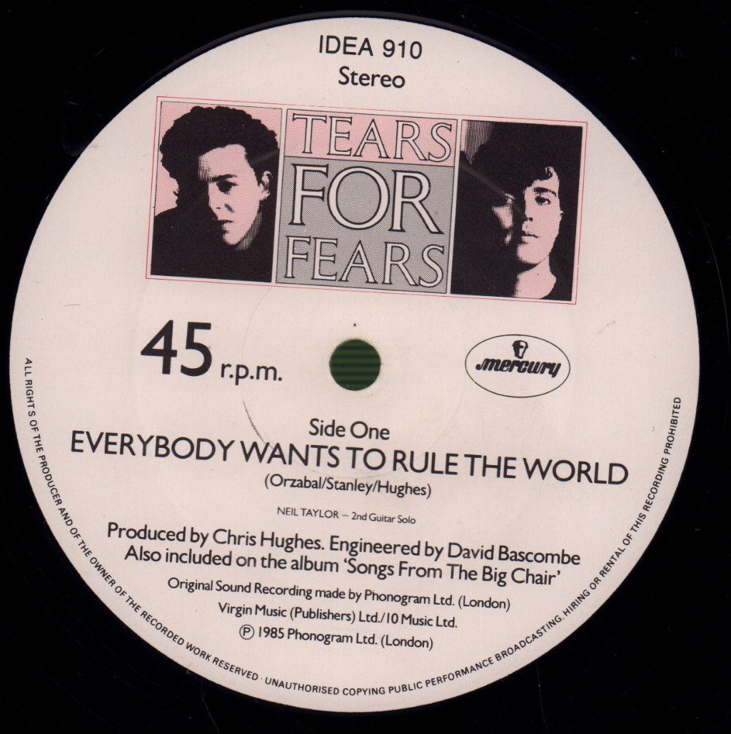 Tears For Fears - Everybody Wants To Rule The World - 10 Inch