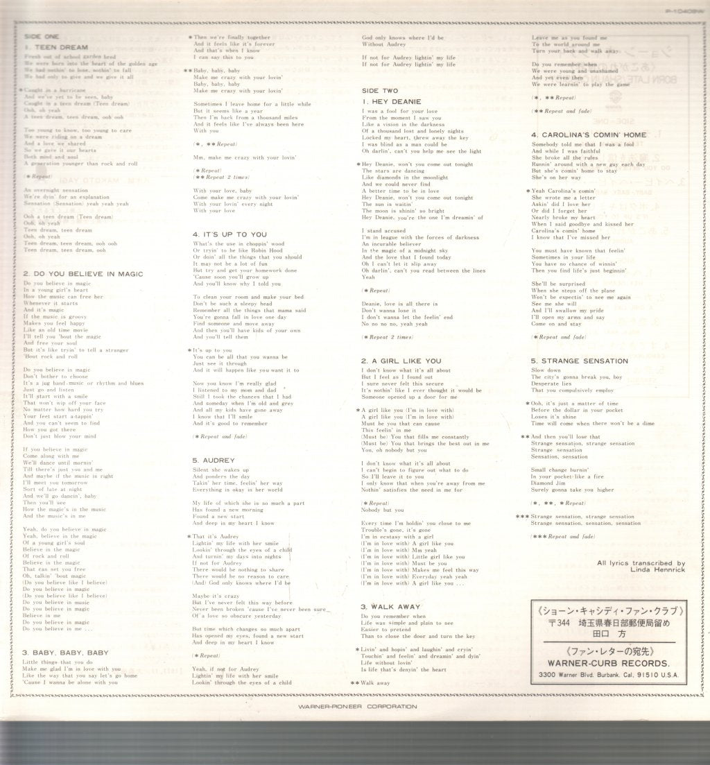 Shaun Cassidy - Born Late - Lp