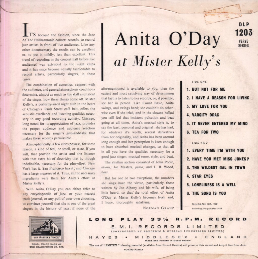 Anita O'Day - At Mister Kelly's - 10 Inch