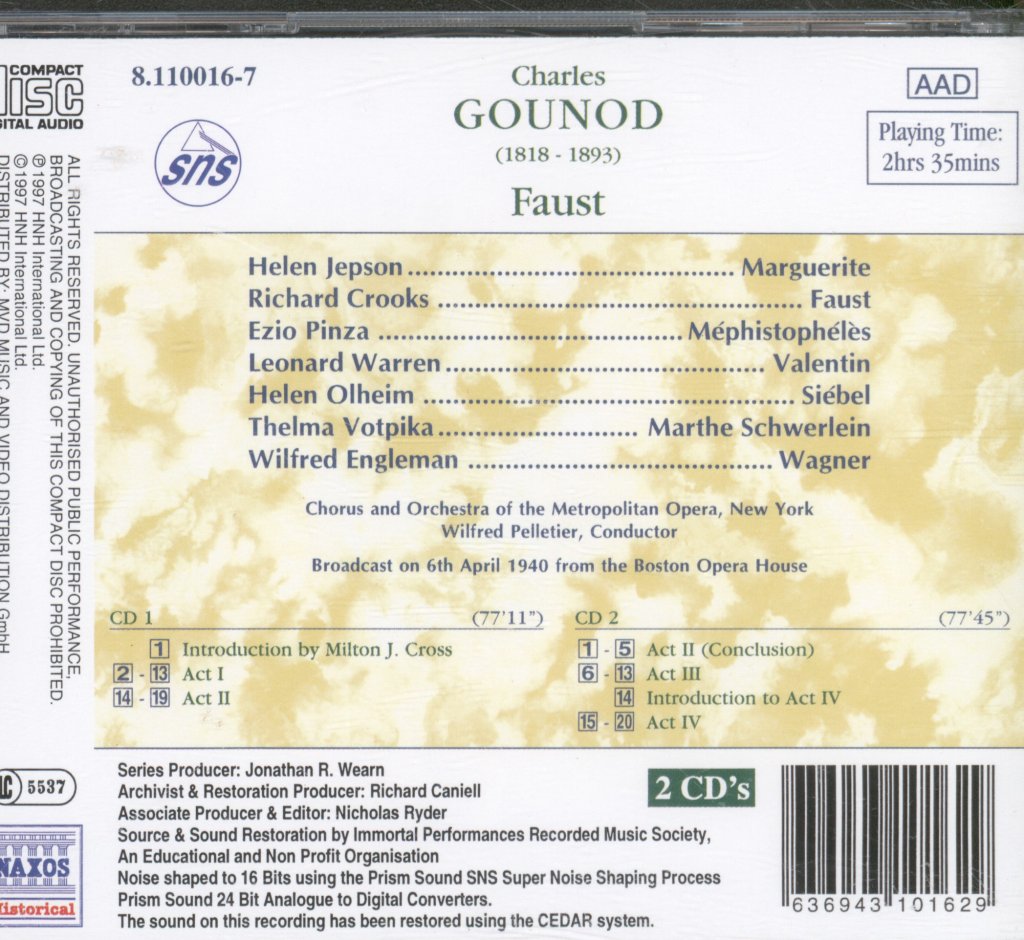 Chorus And Orchestra of the Metropilitan Opera House New York, Wilfred Pelletier - Gounod - Faust - Double Cd