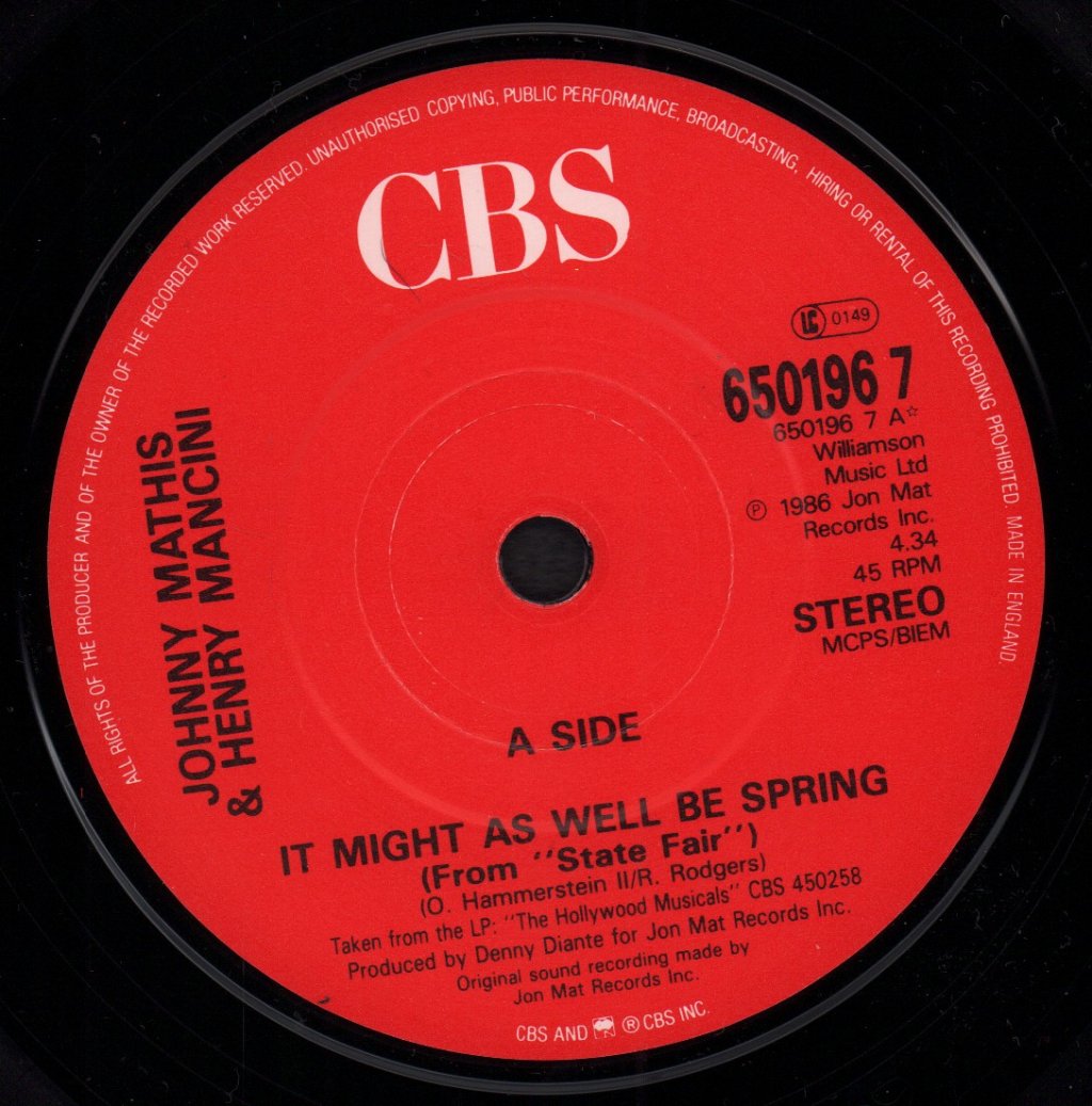 Johnny Mathis And Henry Mancini - It Might As Well Be Spring - 7 Inch