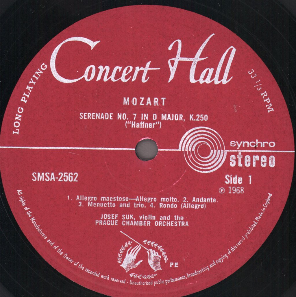 Josef Suk / Prague Chamber Orchestra - Mozart - Haffner Serenade No 7 in D-dur, KV 250 - Lp