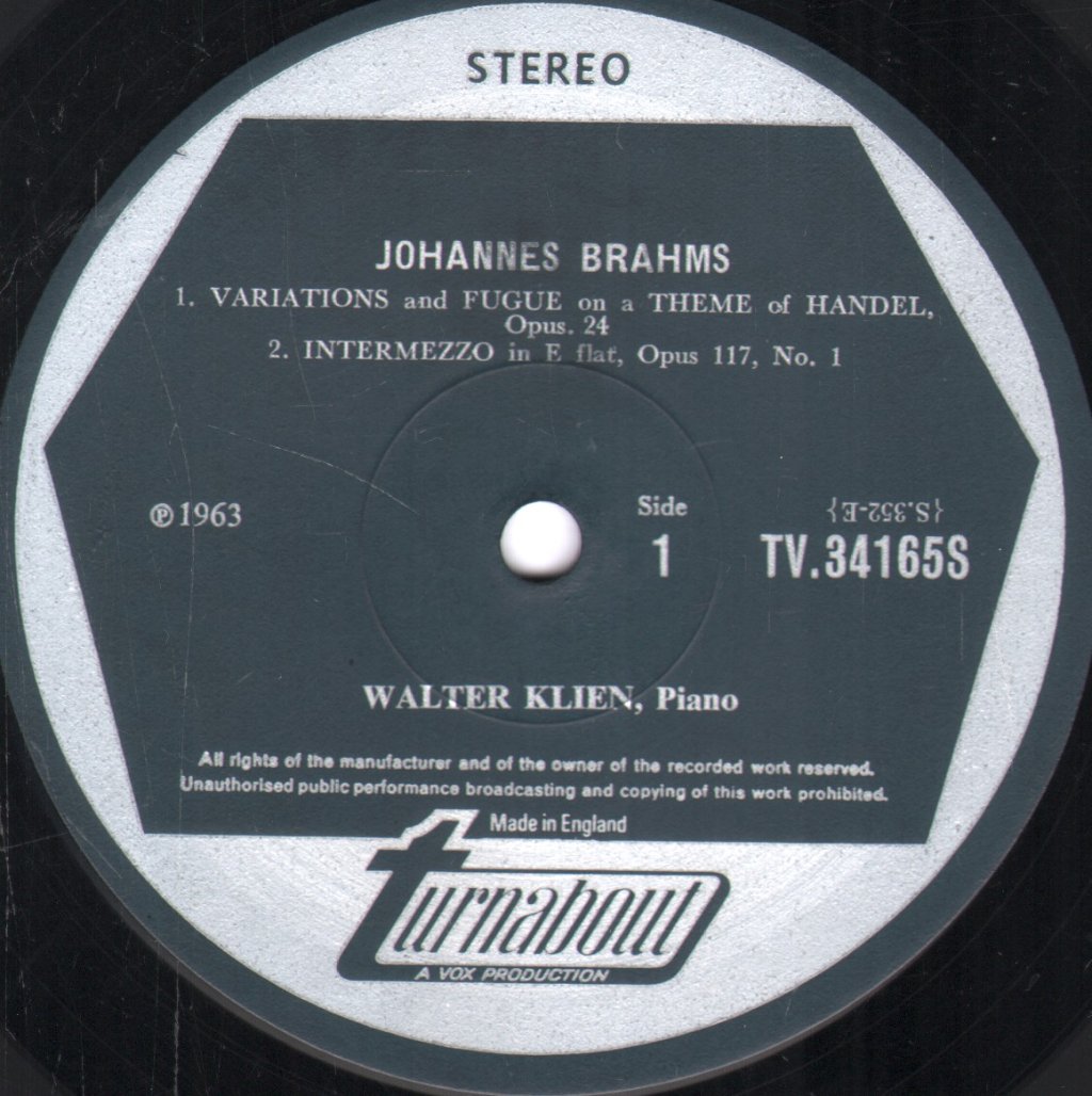 Walter Klien - Brahms - Handel Variations, Waltzes & Other Piano Music - Lp