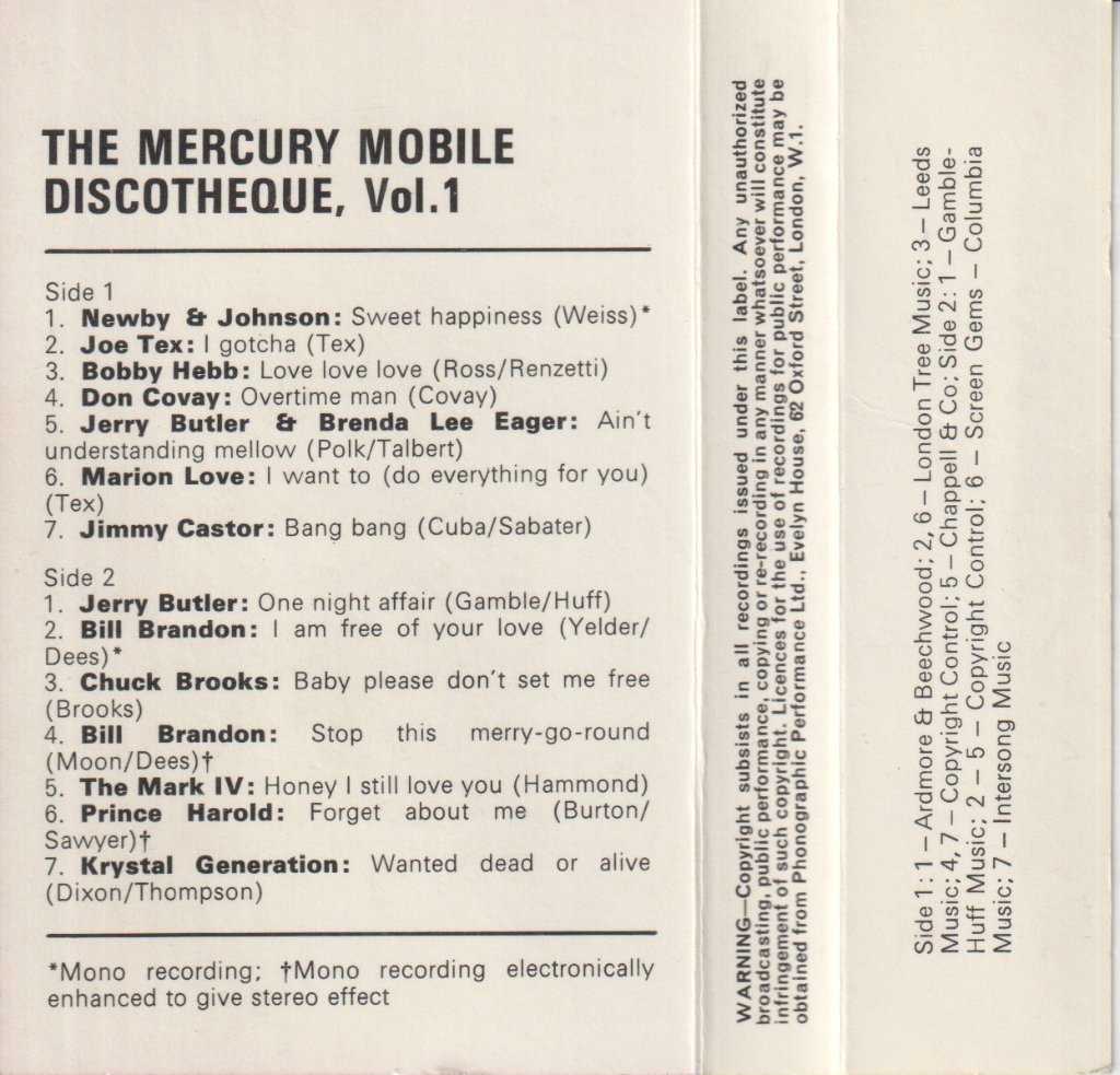 Various Artists - Mercury Mobile Discotheque - Volume 1 - Cassette