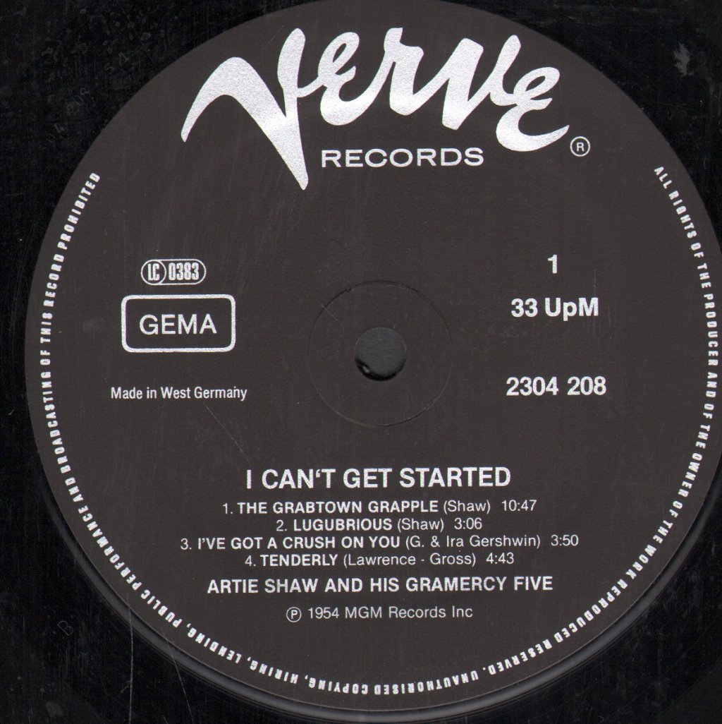 Artie Shaw And His Gramercy Five - I Can't Get Started... - Lp