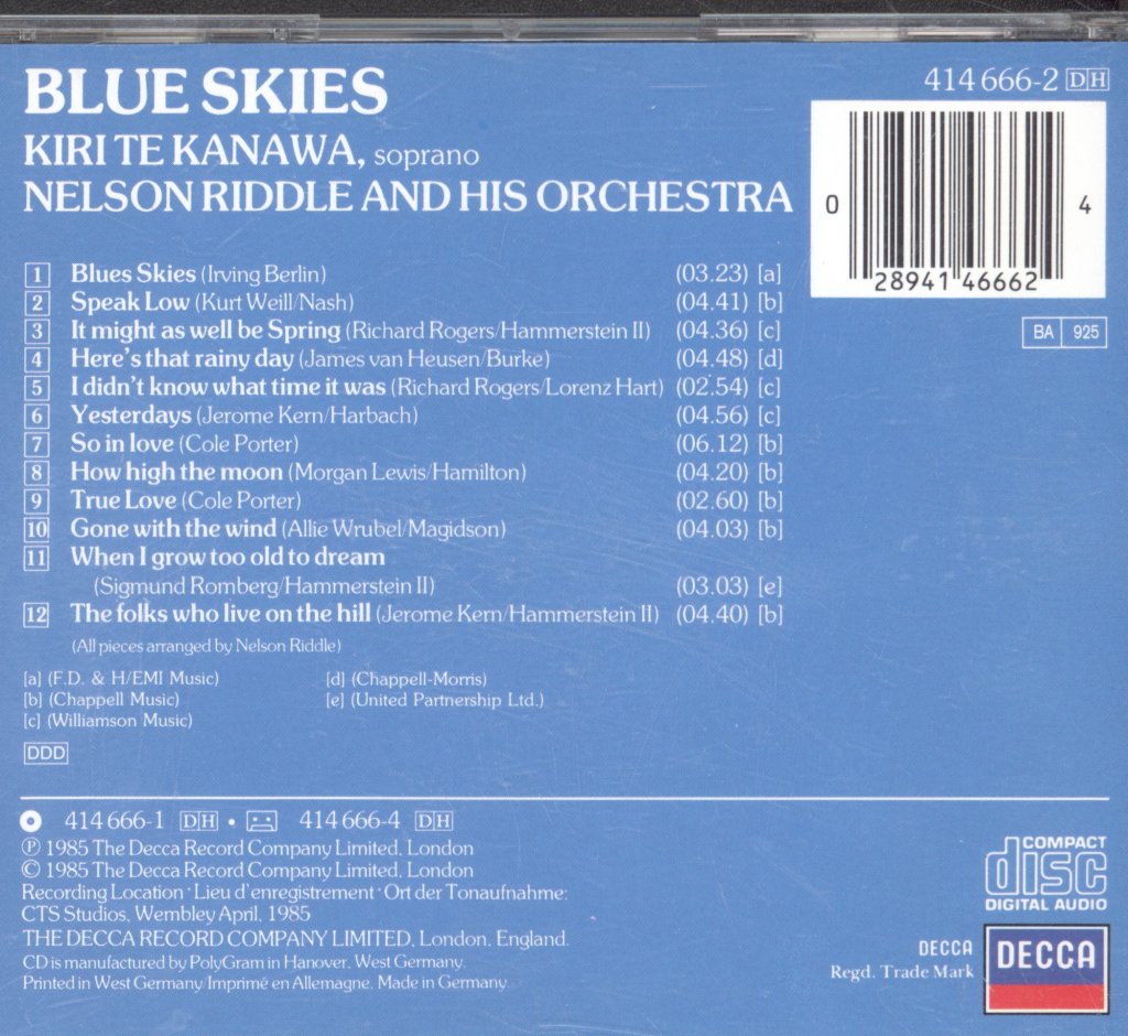Kiri Te Kanawa - Blue Skies - Cd