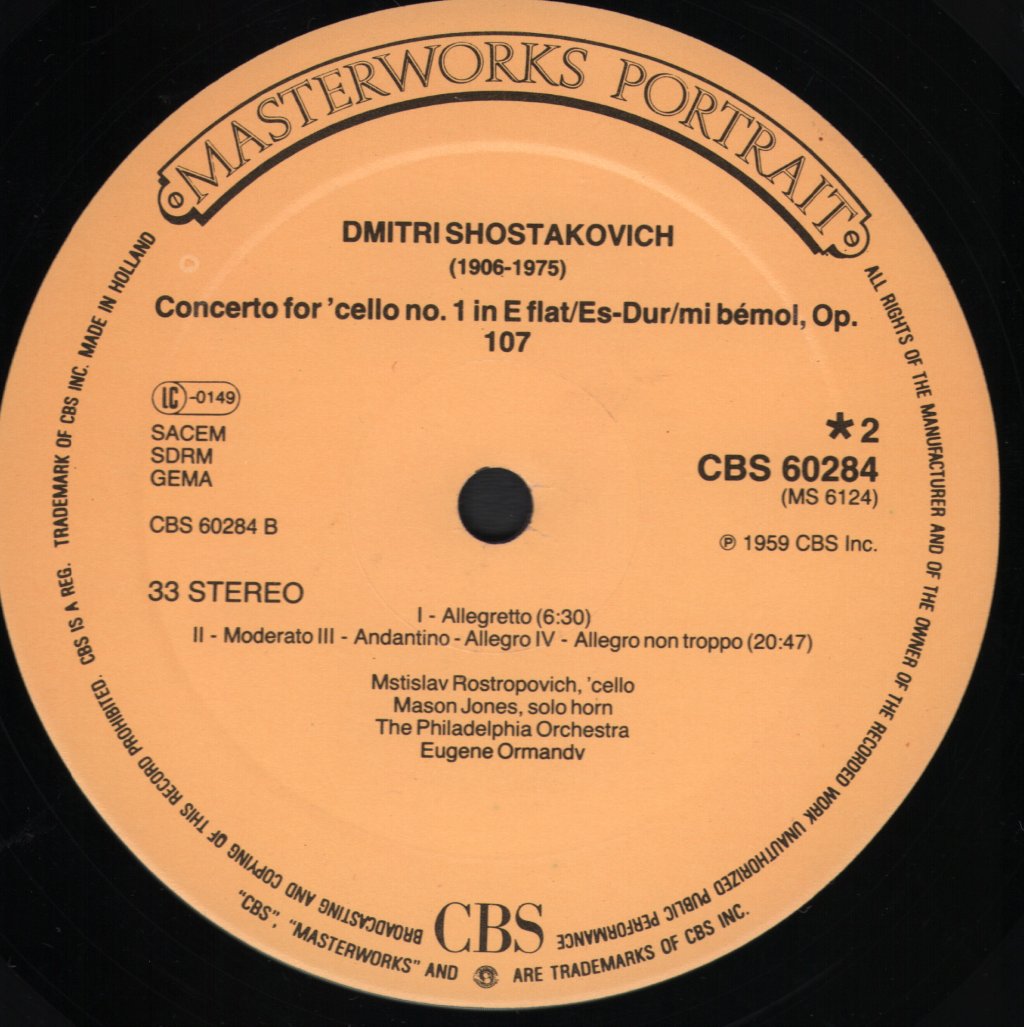 Mstislav Rostropovich / Eugene Ormandy - Shostakovitch - Cello Concerto / Symphony No.1 - Lp