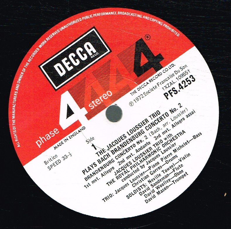 Jacques Loussier Trio - Plays Bach Brandenburg Concerto No 2 - Lp