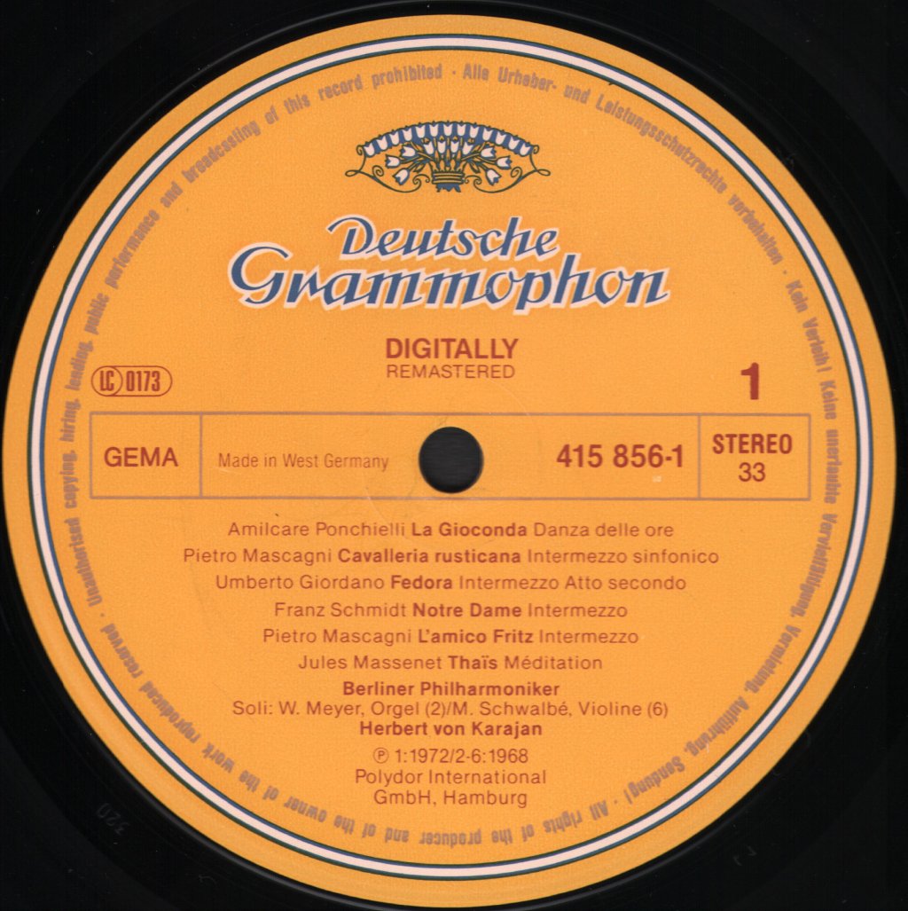 Herbert Von Karajan / Berliner Philharmoniker - Dance of The Hours - Opera Intermezzi and Ballet music - Lp