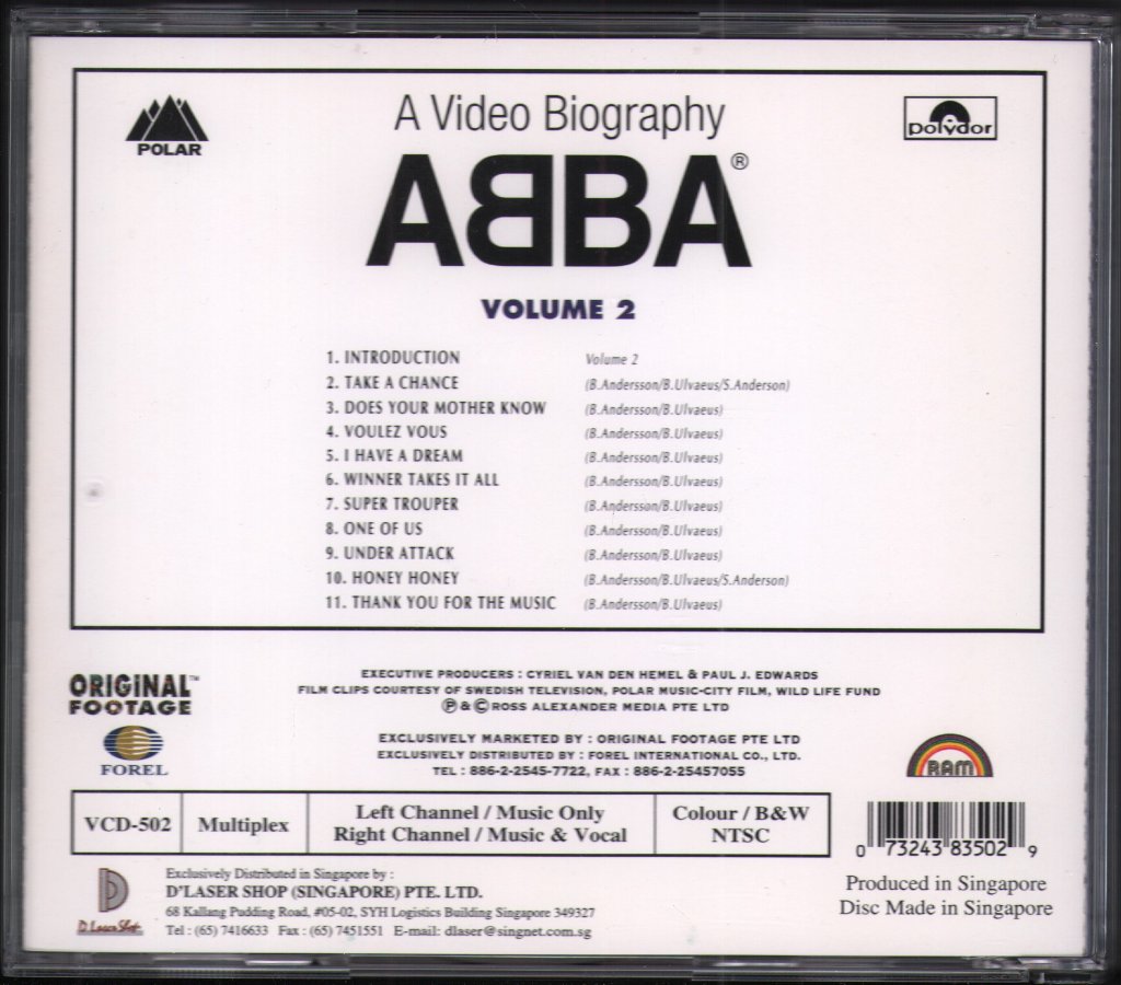 ABBA - A Video Biography - Music Video Karaoke Volume 1 - Video Cd