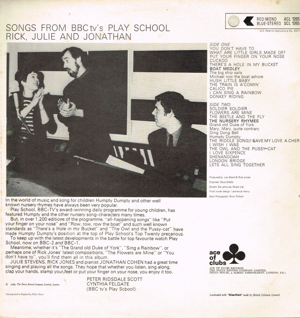 Rick Jones / Julie Stevens / Jonathan Cohen - Songs From Playschool - Lp