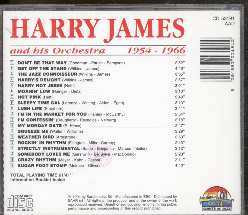 Harry James And His Orchestra - Harry James And His Orchestra 1954-1966 - Cd