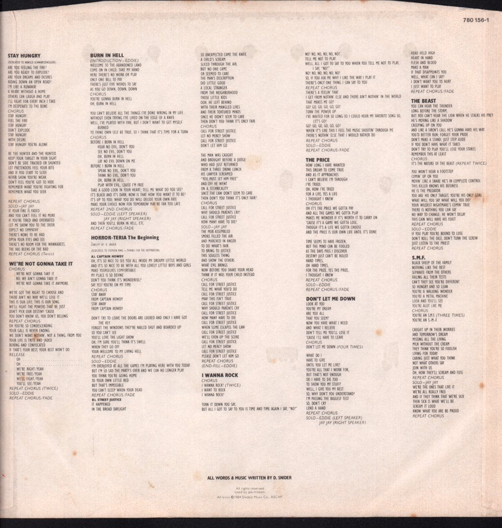 Twisted Sister - Stay Hungry - Lp