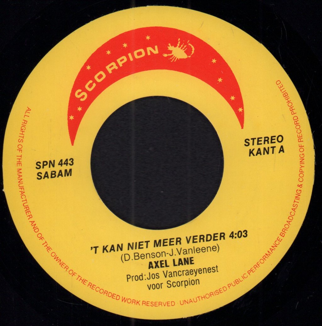 Axel Lane - 'T Kan Niet Meer Verder - 7 Inch