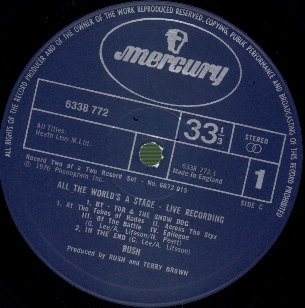 Rush - All The World's A Stage - Double Lp