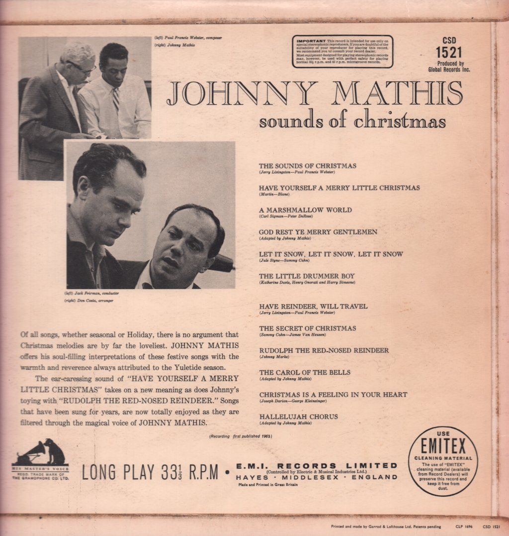 Johnny Mathis - Sounds Of Christmas - Lp