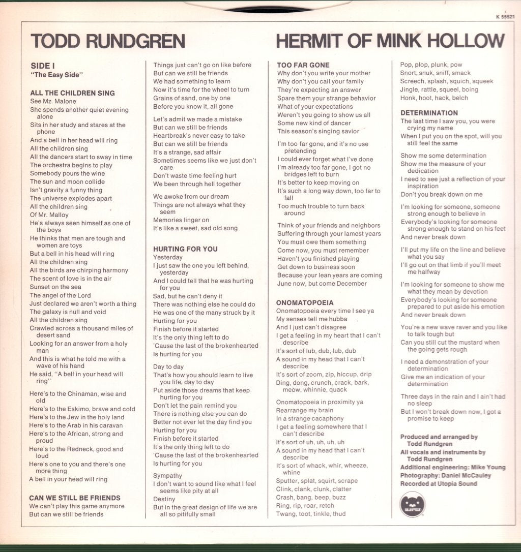 Todd Rundgren - Hermit Of Mink Hollow - Lp