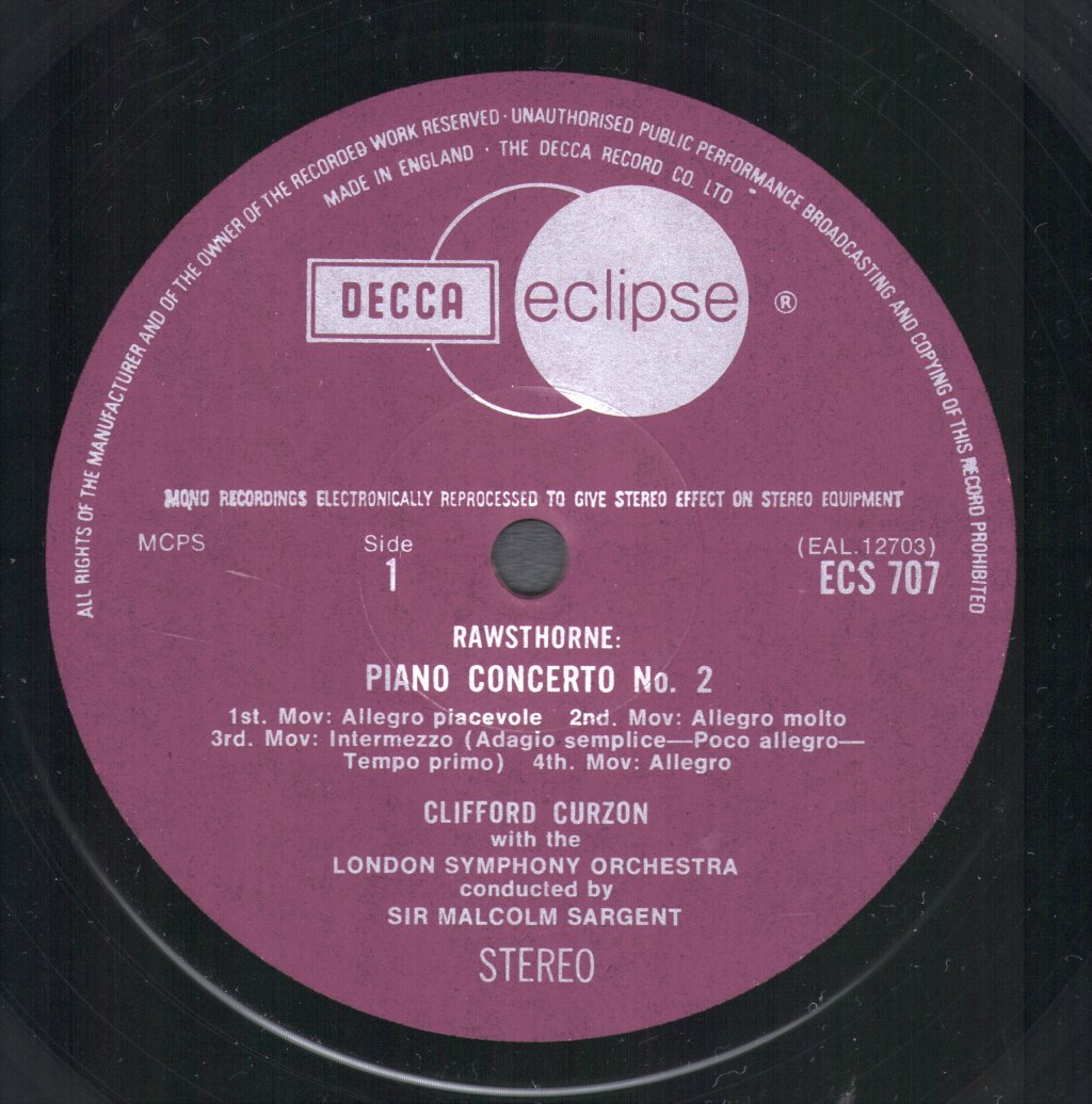 Clifford Curzon / Zara Nelsova - Rawsthorne - Piano Concerto No.2 / Barber - Cello - Lp
