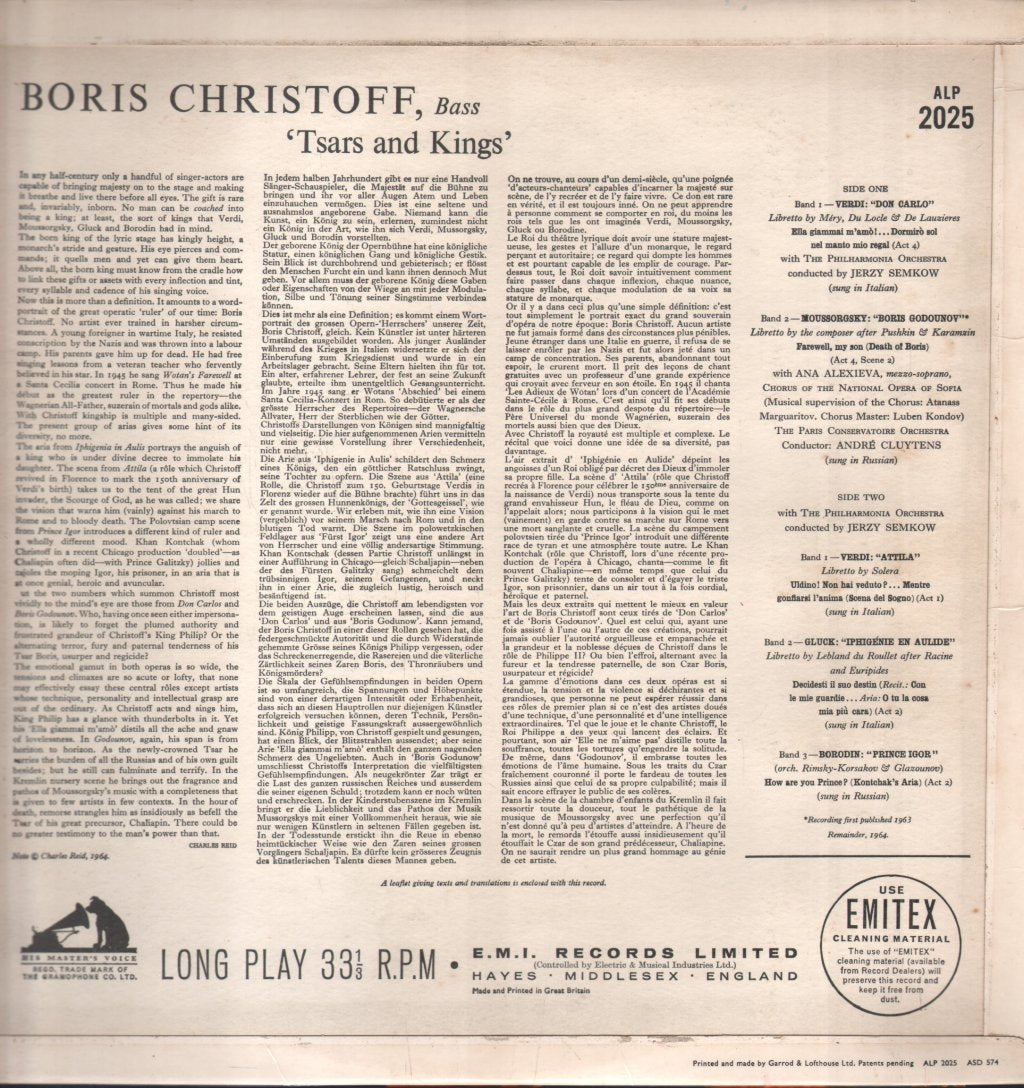 Boris Christoff - Tsars & Kings - Lp