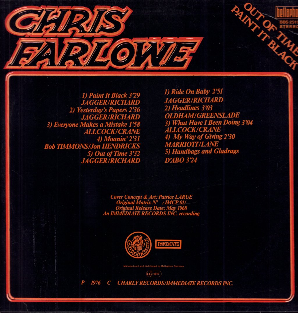 Chris Farlowe - Out Of Time Paint It Black - Lp