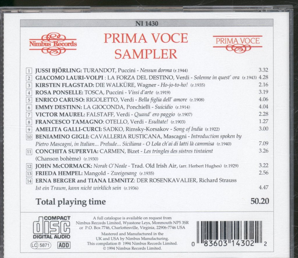 Various Artists - Prima Voce Sampler - Cd
