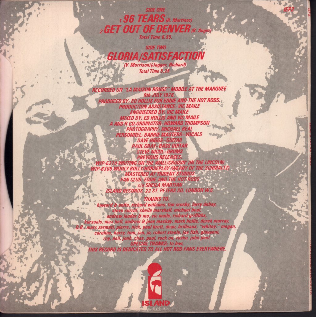 Eddie And The Hot Rods - 96 Tears - 7 Inch