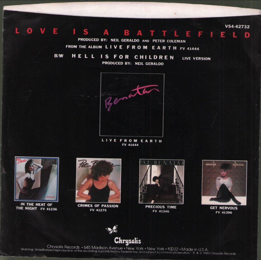 Pat Benatar - Love Is A Battlefield - 7 Inch