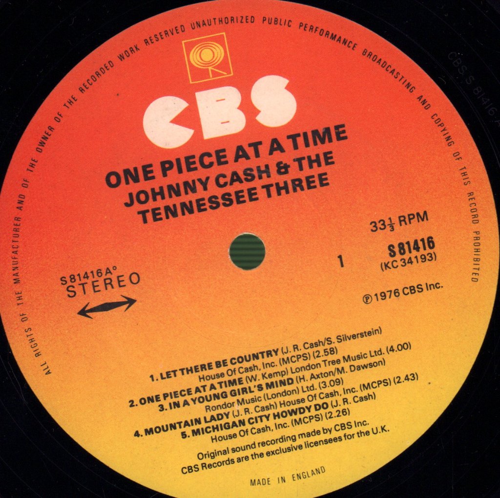 Johnny Cash And The Tennessee Three - One Piece At A Time - Lp