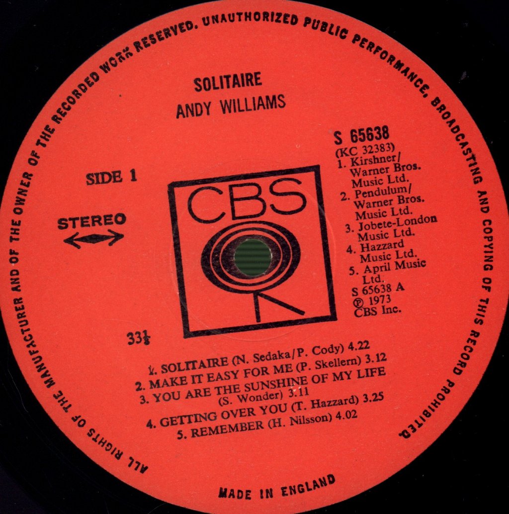 Andy Williams - Solitaire - Lp