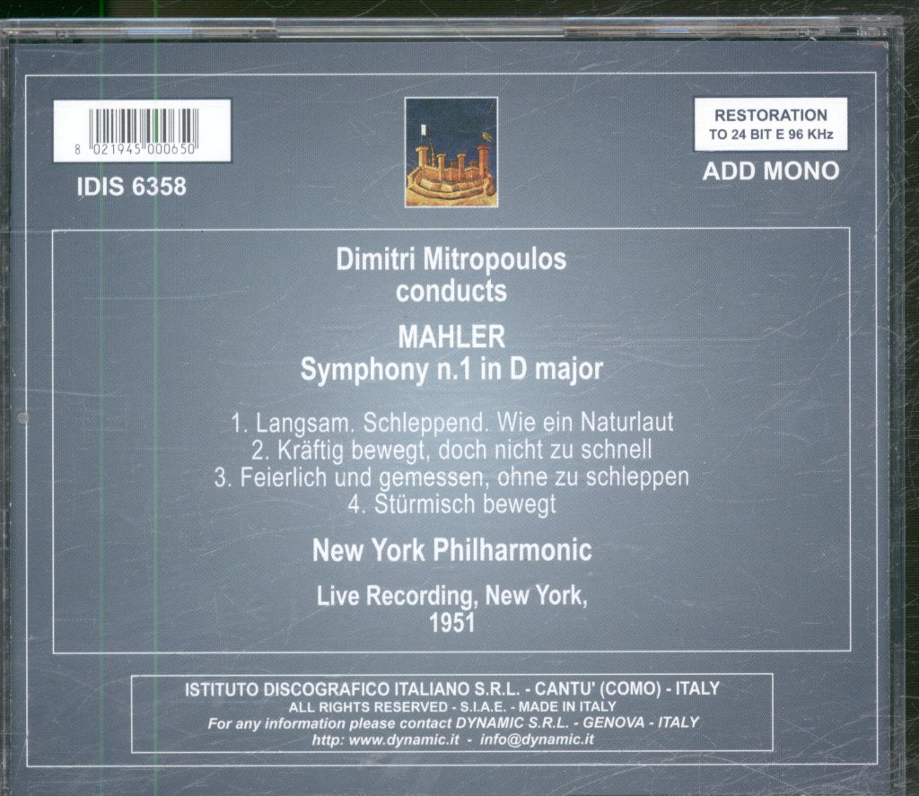 Dimitri Mitropoulos, New York Philharmonic Orchestra - Mahler - Symphony N 1 - Cd