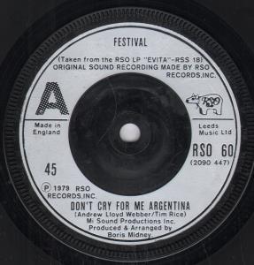 Festival - Don't Cry For Me Argentina - 7 Inch