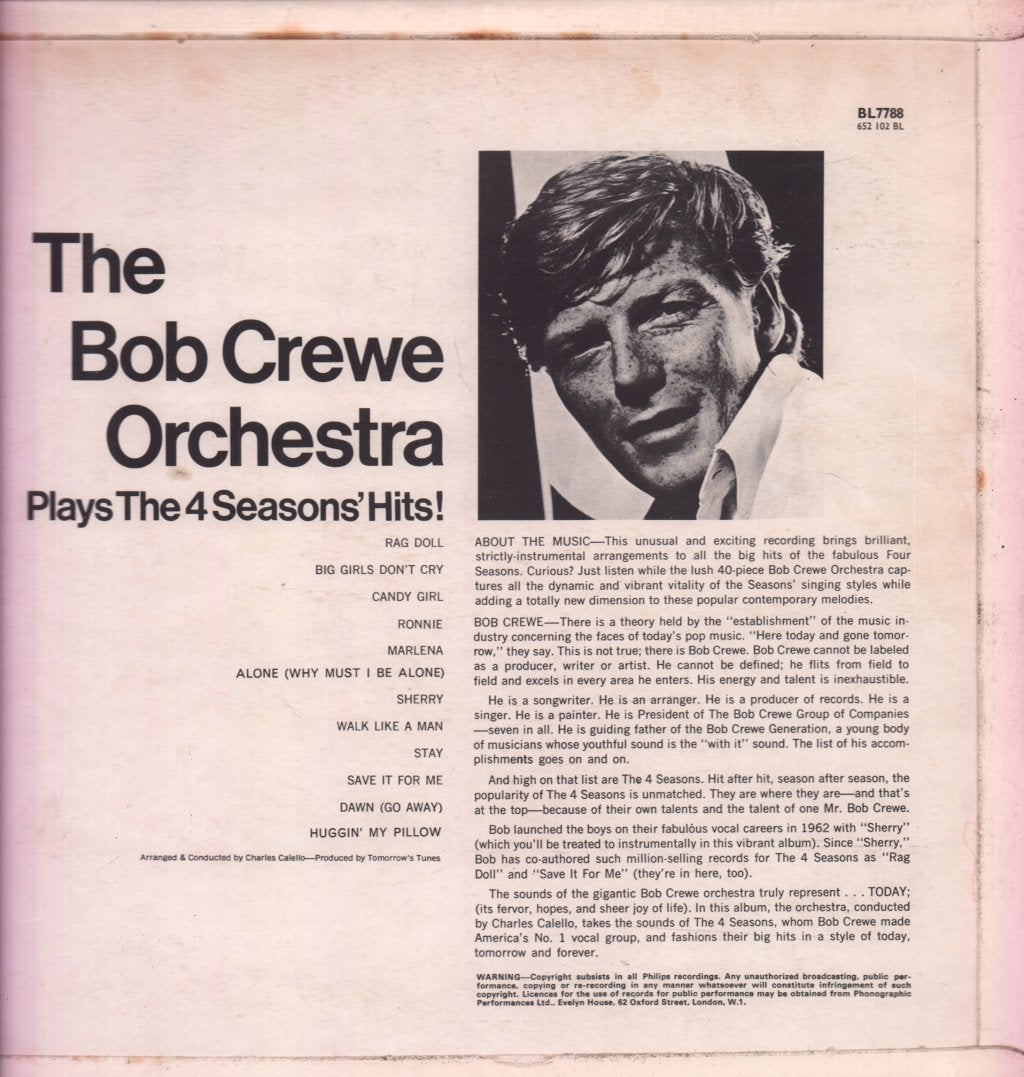 Bob Crewe Orchestra - Plays The 4 Seasons' Hits! - Lp