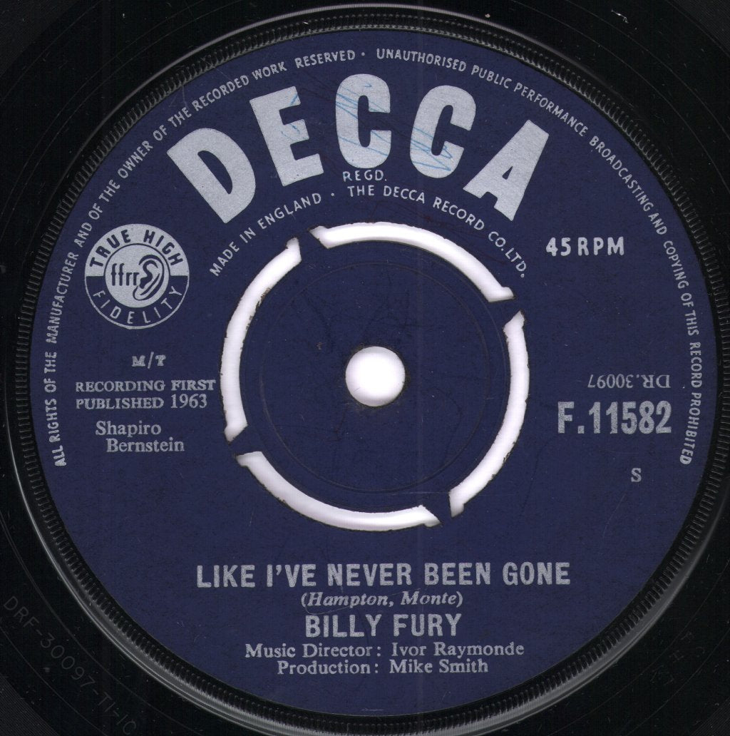 Billy Fury - Like I've Never Been Gone - 7 Inch