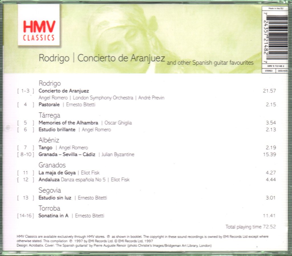 Angel Romero, Ernesto Bitetti, Julian Byzantine - Rodrigo - Concierto De Aranjuez (And Other Spanish Guitar Favourites) - Cd
