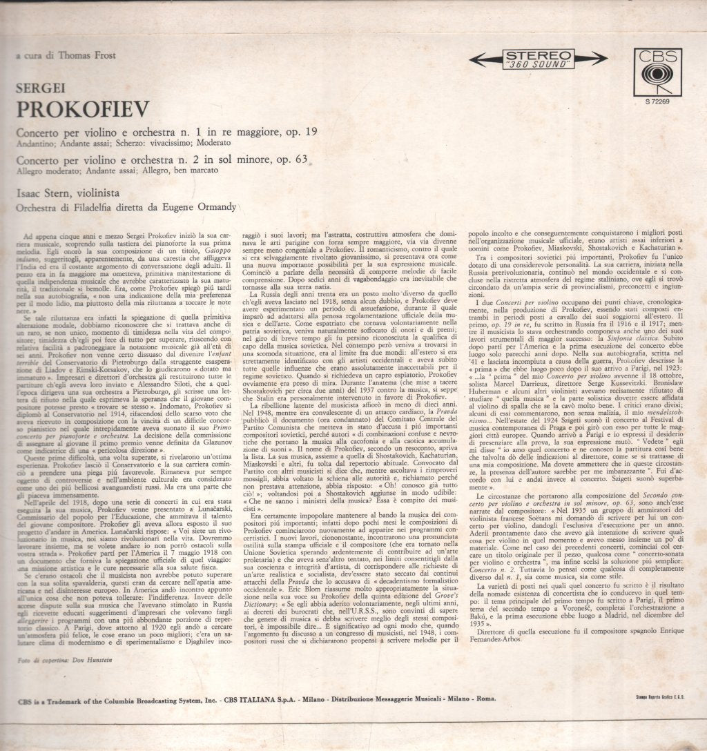Isaac Stern / Eugene Ormandy / Philadelphia Orchestra - Prokofiev - Violin Concertos - Lp